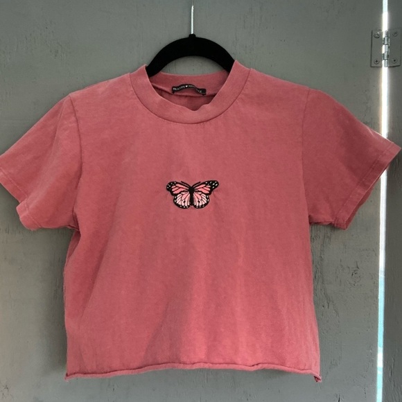 Brandy Melville Tops - Brandy Melville Butterfly Cropped Top Shorts Sleeve Pink Size Small Teen Size
